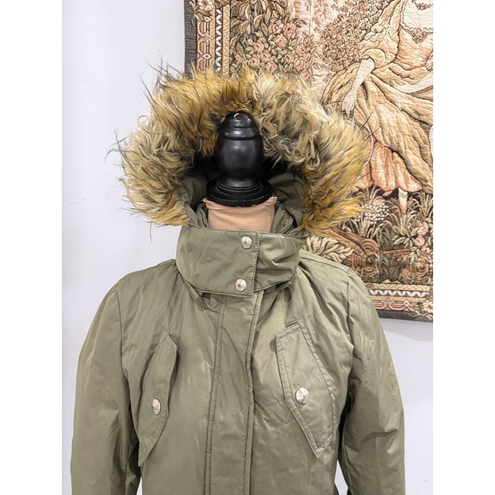 Sam Edelman Jacket Womens Small Green Hooded Parka Coat Faux Fur Trim Puffer - Picture 4 of 14